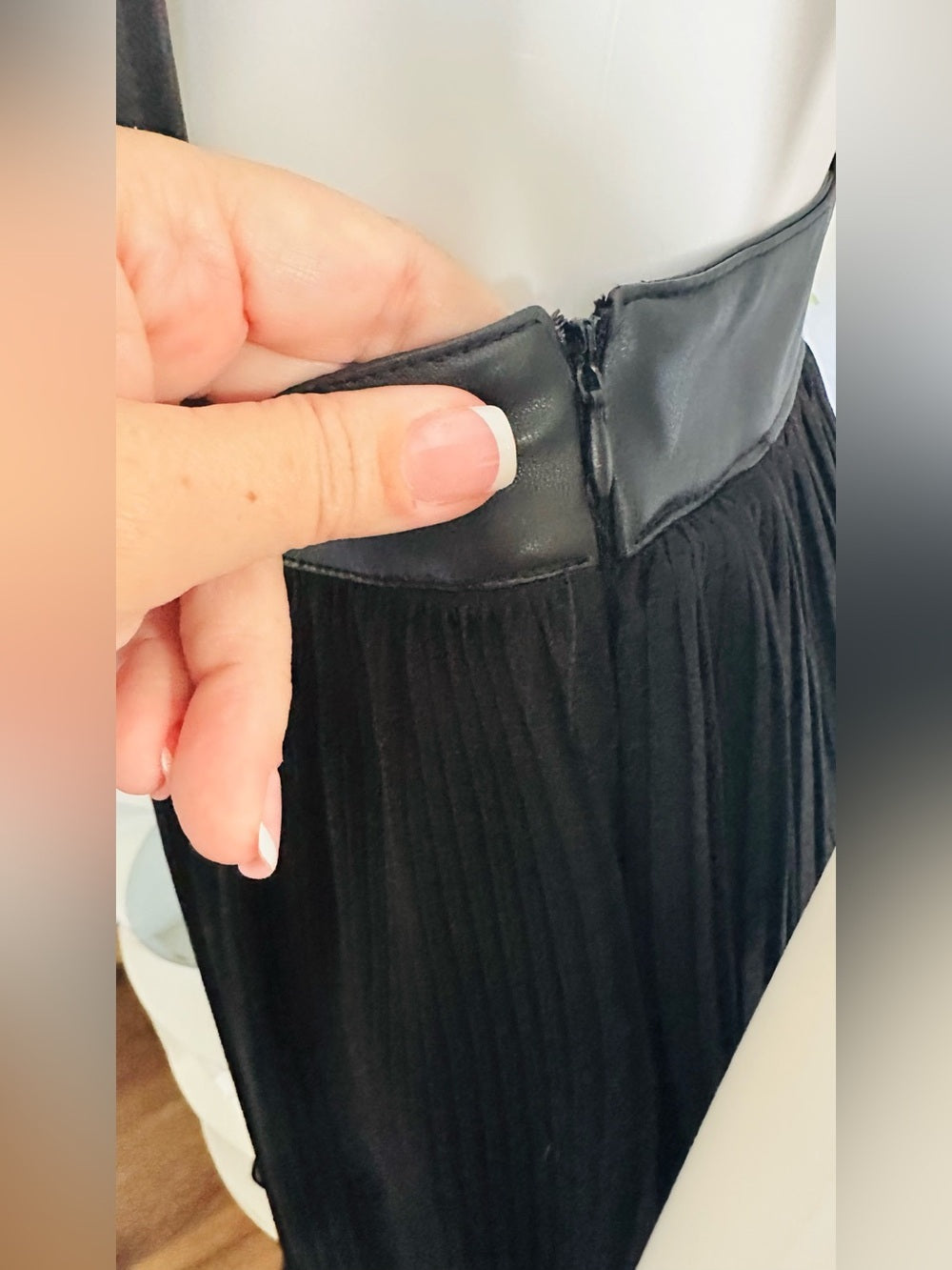 Forever 21 Black Faux Leather Plunge Pleated Mini Dress