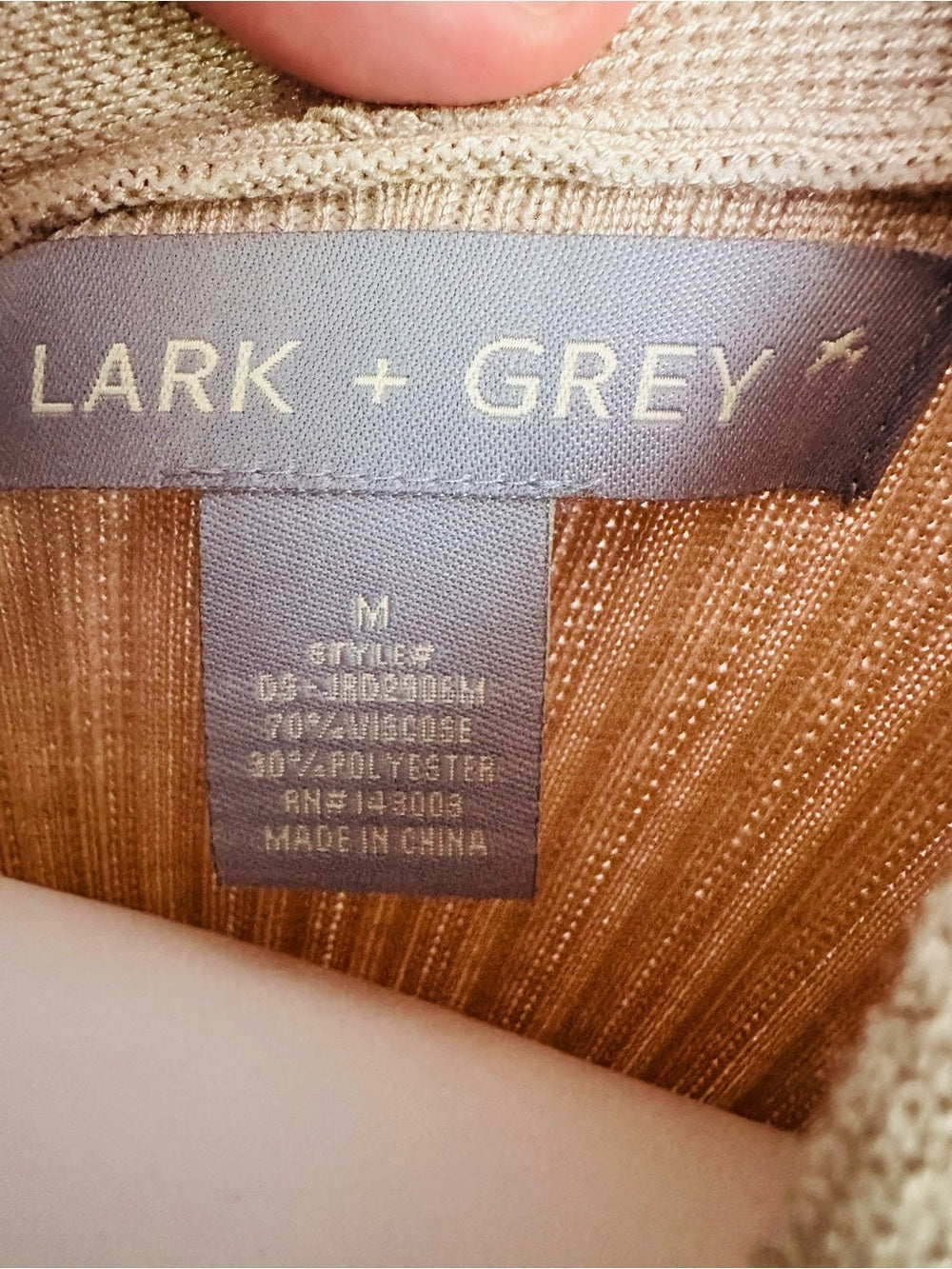 Lark + Grey Tan Ribbed Knit Button Front Belted Sweater Dress