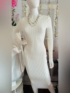 Forever 21 Ivory Ribbed Knit Long Sleeve Bodycon Dress