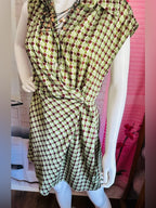 Mango Retro Green & Brown Geometric Mini Dress