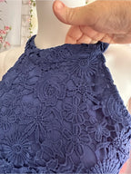 Nalati Navy Blue Guipure Floral Lace Halter Mini Dress