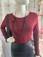 Forever 21 Long-Sleeve Burgundy Scoop Neck Bodysuit