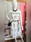 Jessica McClintock White Strapless Dress with Black Floral Embroidery