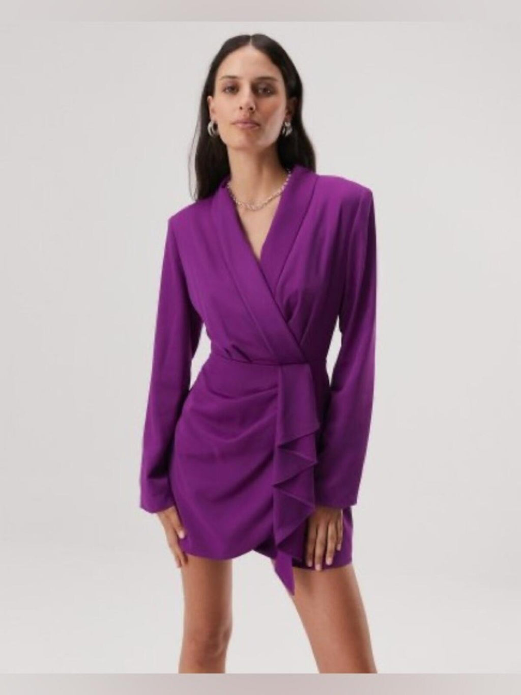 MISHA Long Sleeve Ruffle Wrap Mini Dress