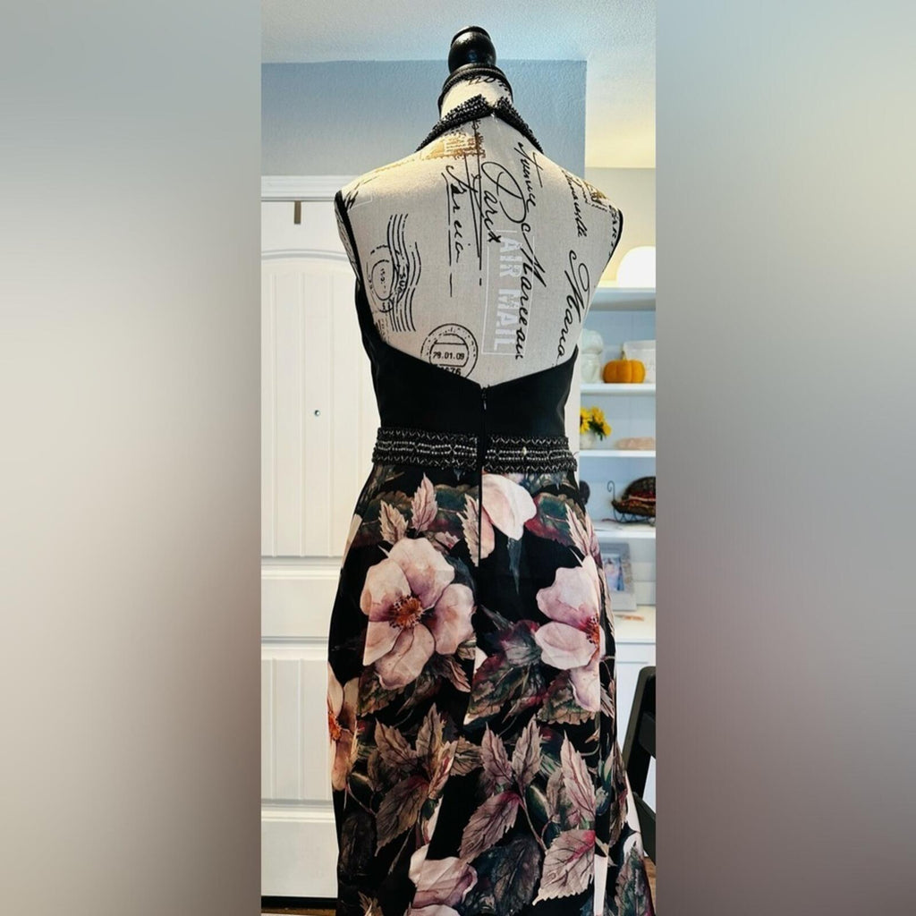 Chic Floral A-Line Party Dress in Black and Pink
