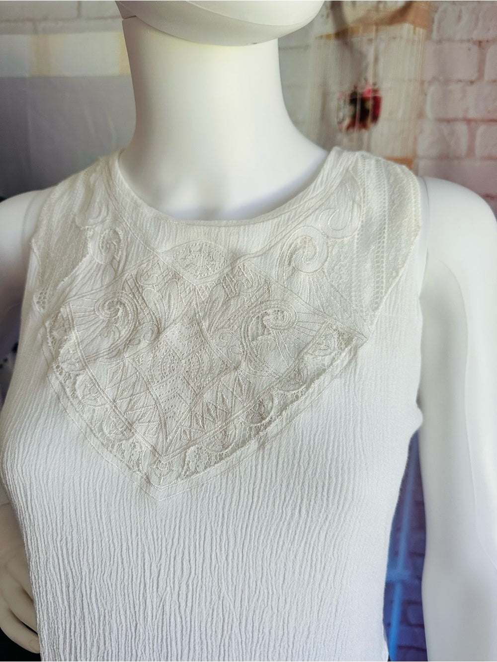 White Embroidered Sleeveless Layered Boho Blouse
