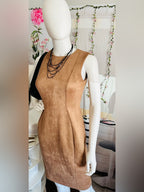 Calvin Klein Faux Suede Sheath Dress Camel Tan Sleeveless