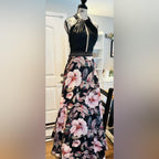 Chic Floral A-Line Party Dress in Black and Pink
