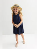 Blueberi Boulevard Girls Navy Polka Dot Dress & Matching Sun Hat Set