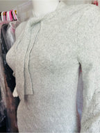 Calvin Klein Cream Tie-Neck Cable Knit Long Sleeve Dress