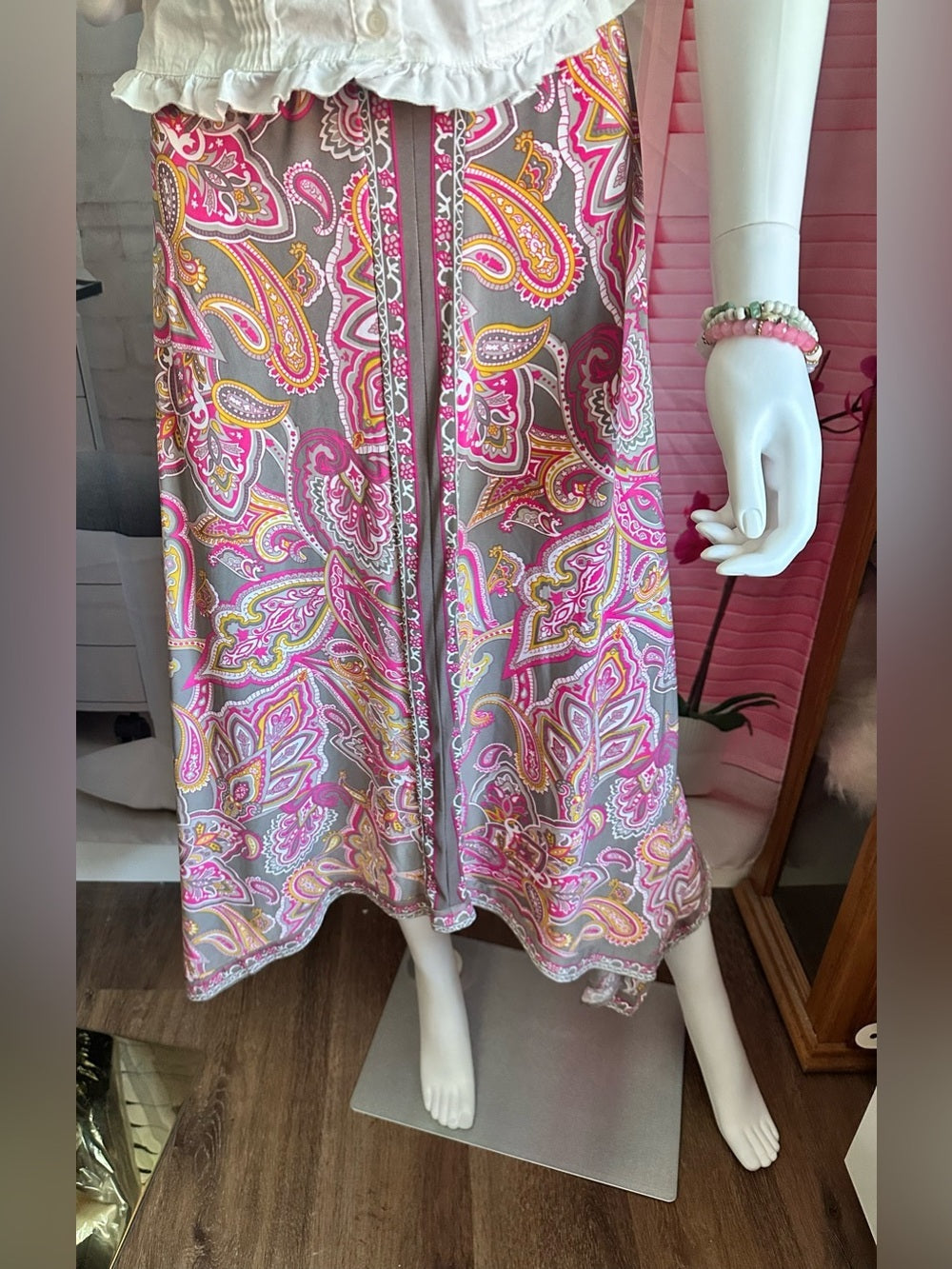 INC International Concepts Pink and Brown Paisley Midi Skirt