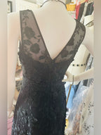 Black Floral Embroidered Mesh Fit & Flare Dress