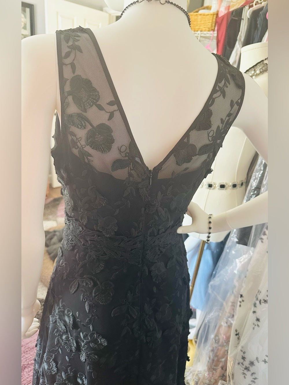 Black Floral Embroidered Mesh Fit & Flare Dress