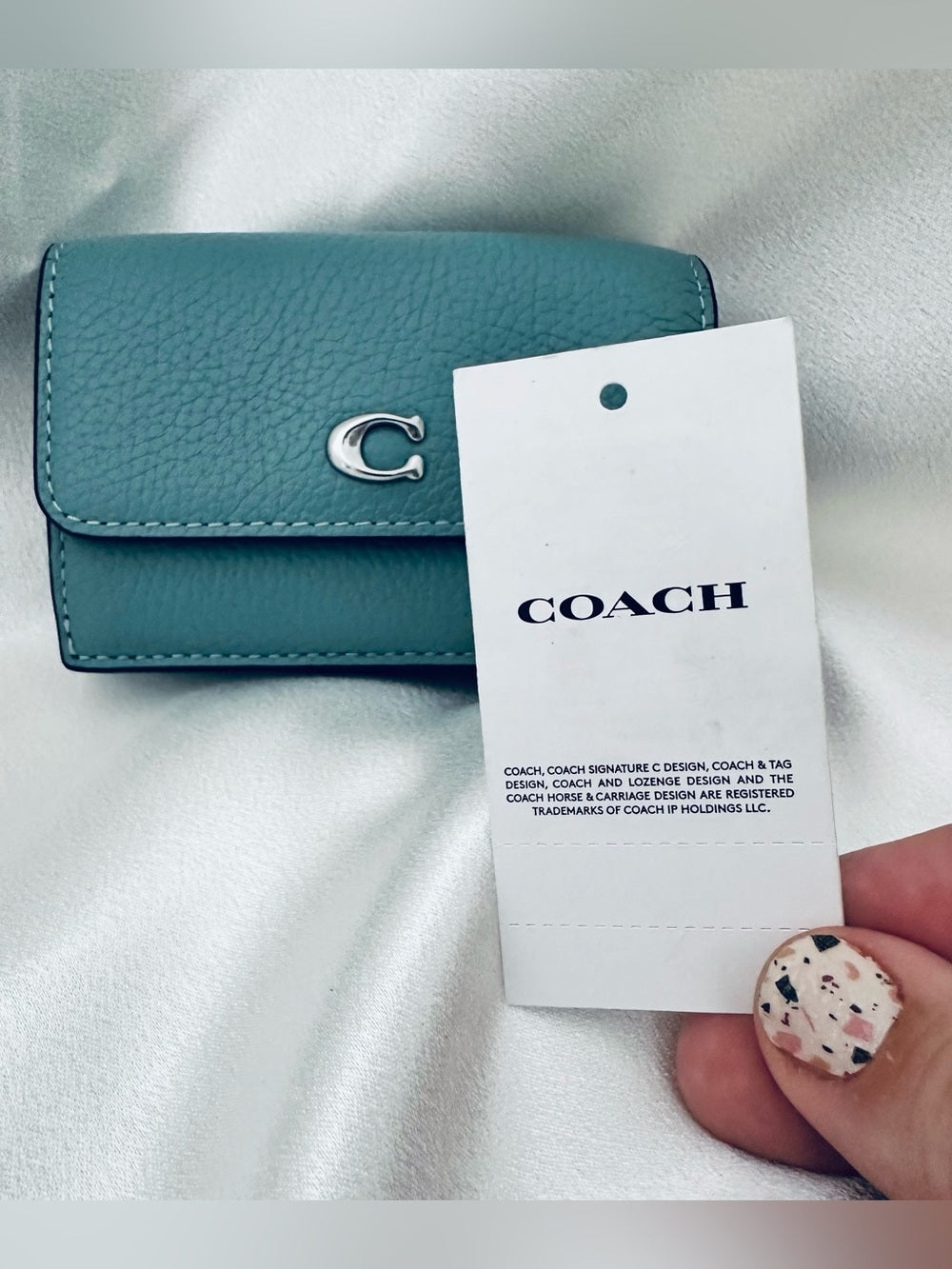 Coach Teal Pebble Leather Small Wallet with Silver 'C' Logo