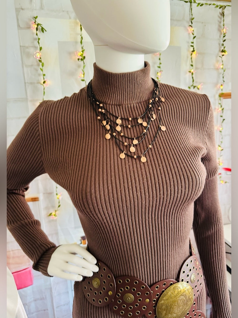 Forever 21 Brown Ribbed Turtleneck Bodycon Sweater Mini Dress