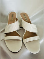 Saks Fifth Avenue Ivory Ribbed Strap Block Heel Mule Sandals