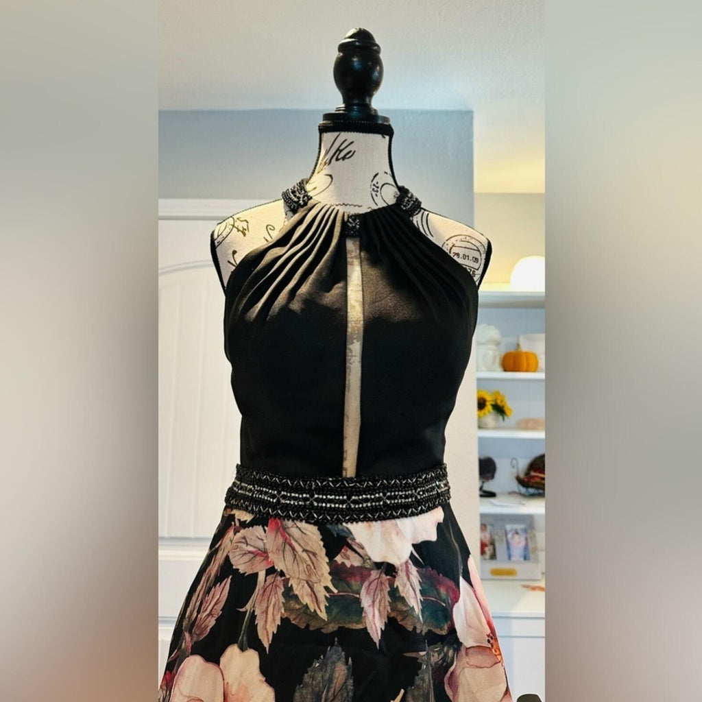 Chic Floral A-Line Party Dress in Black and Pink