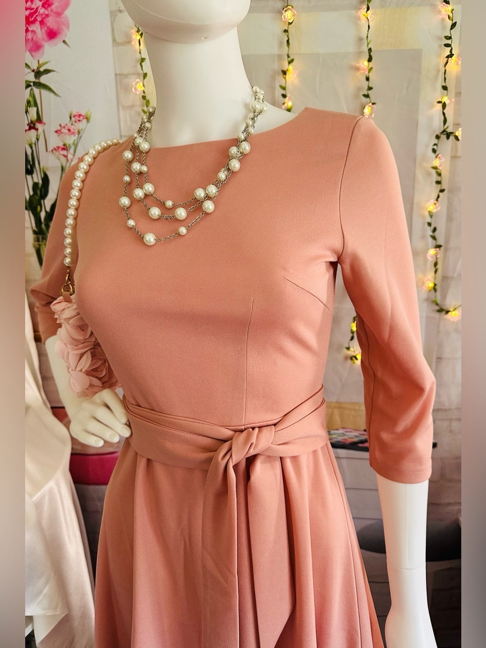 Dress Tells Dusty Rose Pink Belted A-Line Midi Dress