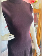 Theory Plaited Sleeveless Ribbed Knit Mock-Neck Dress--Plum