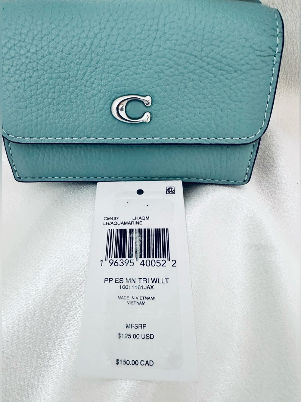 Coach Teal Pebble Leather Small Wallet with Silver 'C' Logo
