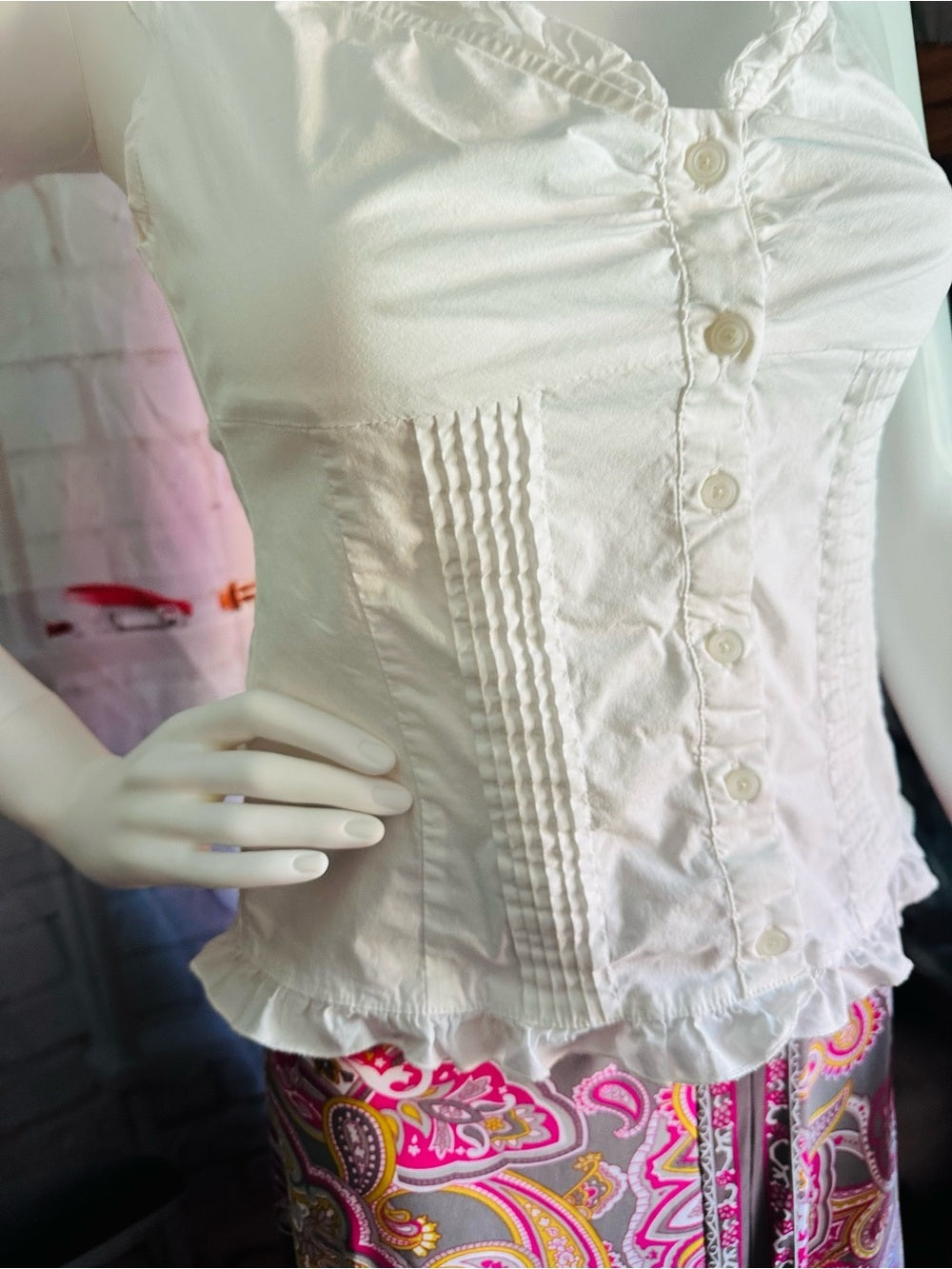 White Ruffle Button-Front Tank Top