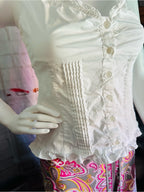White Ruffle Button-Front Tank Top