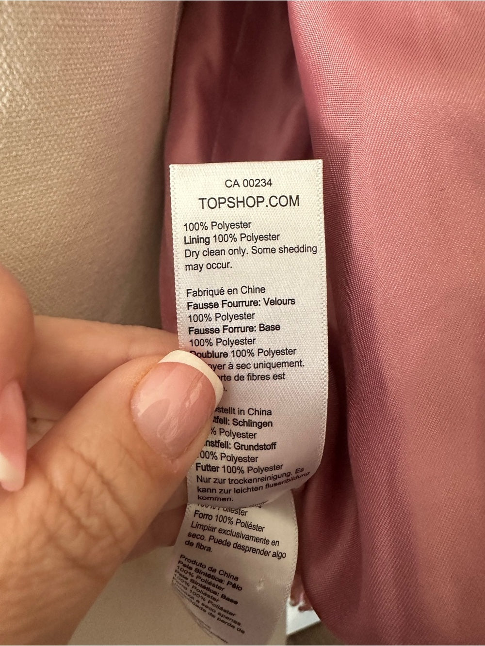 Topshop Blush Ami Borg Faux Fur Jacket