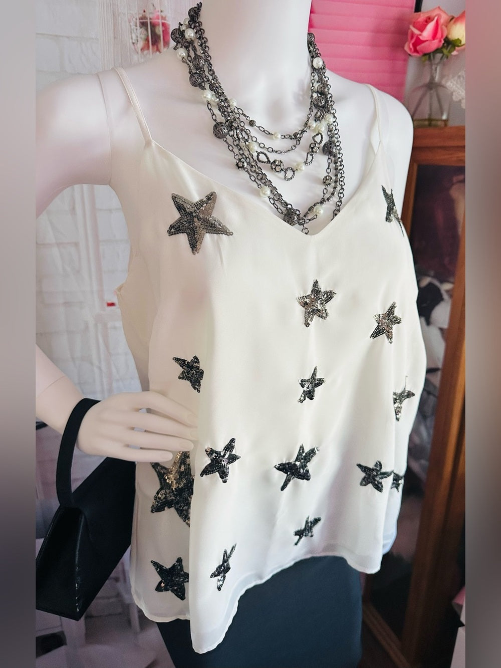 Two by Vince Camuto White Star Sequin Camisole
