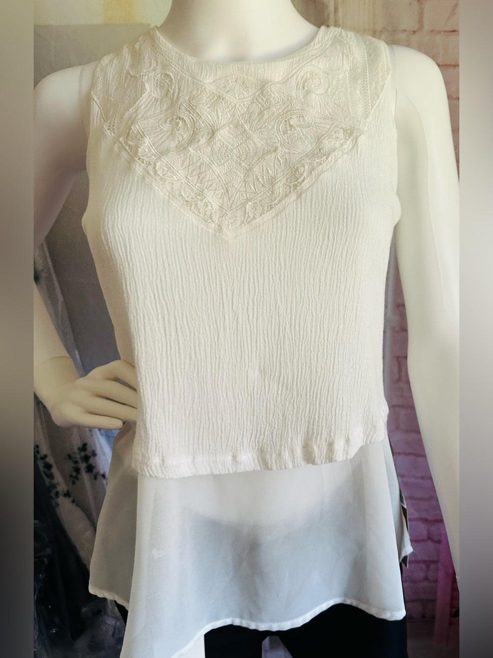 White Embroidered Sleeveless Layered Boho Blouse