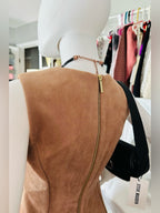 Calvin Klein Faux Suede Sheath Dress Camel Tan Sleeveless