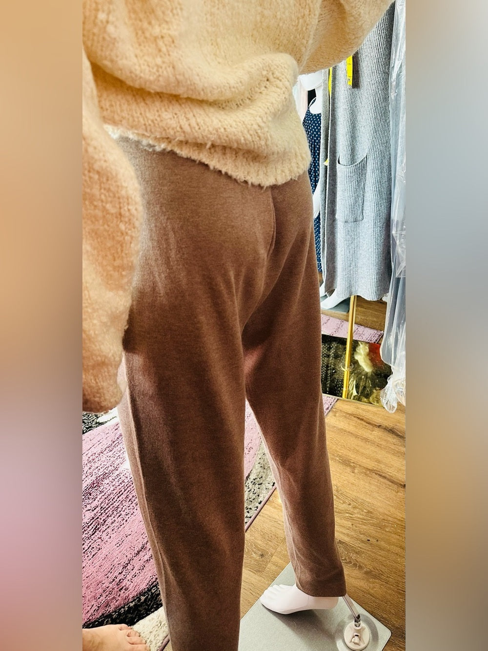 Cyrus Women's Wide Leg Knit Pants Buckskin Brown Heather Rayon Blend
