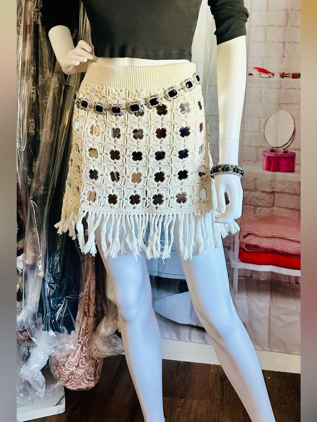 Le Superbe Gypset Crochet Mirrored Mini Skirt