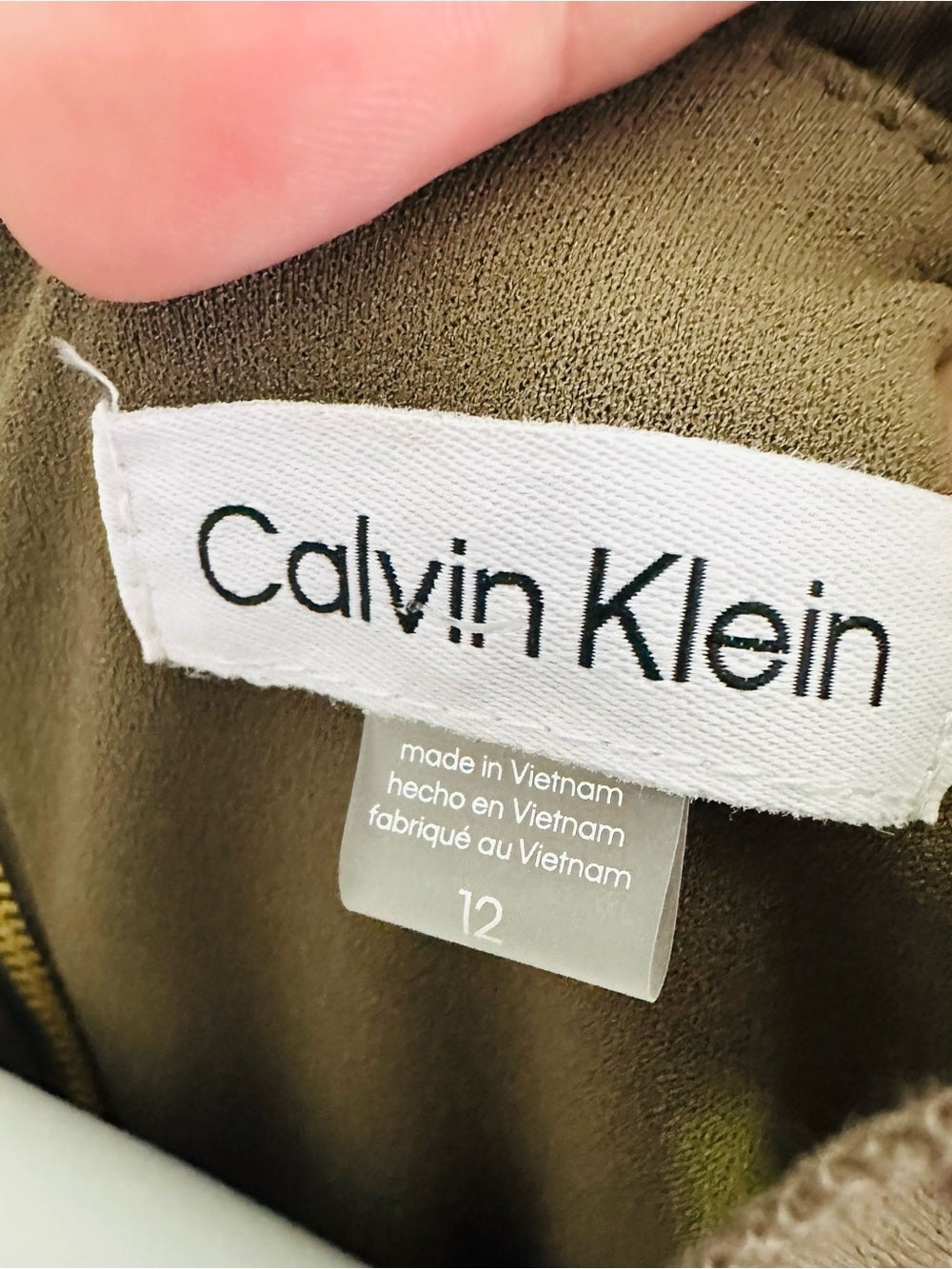 Calvin Klein Olive Green Ruffle Wide Leg Belted Jumpsuit