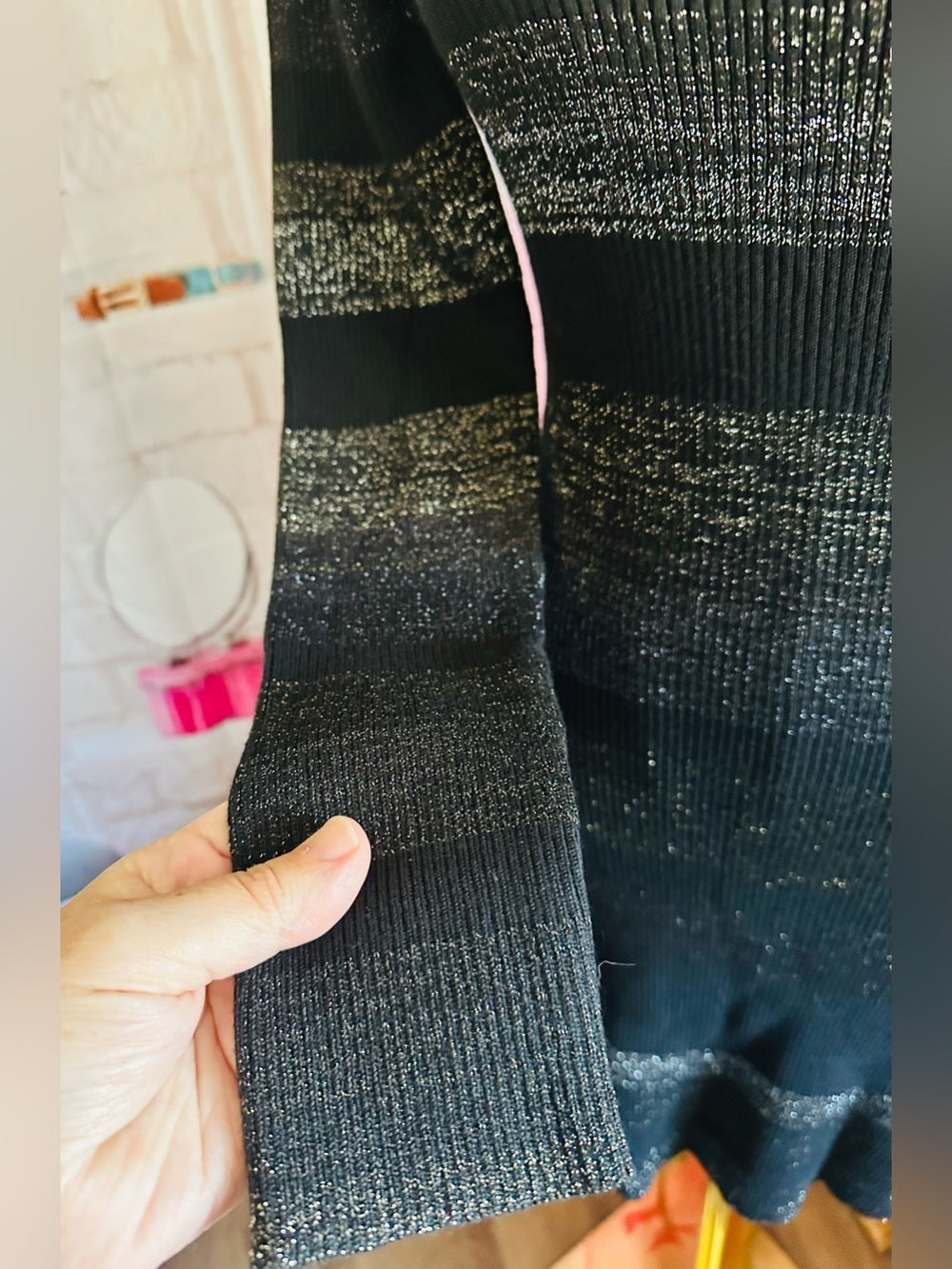 John + Jenn Black Ribbed Metallic-Strip Long-Sleeve Bodycon Dress
