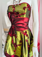 Jessica McClintock Olive & Burgundy Strapless Fit-and-Flare Party Dress