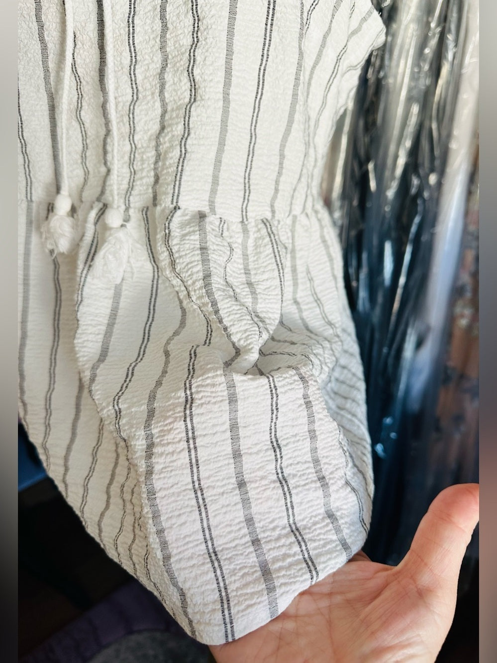 Banana Republic White & Gray Striped Sleeveless Peplum Tank Top