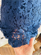 Nalati Navy Blue Guipure Floral Lace Halter Mini Dress