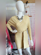 Windsor Tan Ribbed Knit Wrap Belted Sweater Mini Dress