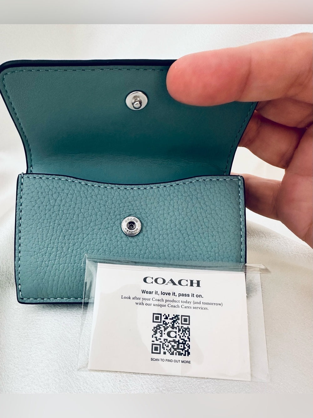 Coach Teal Pebble Leather Small Wallet with Silver 'C' Logo