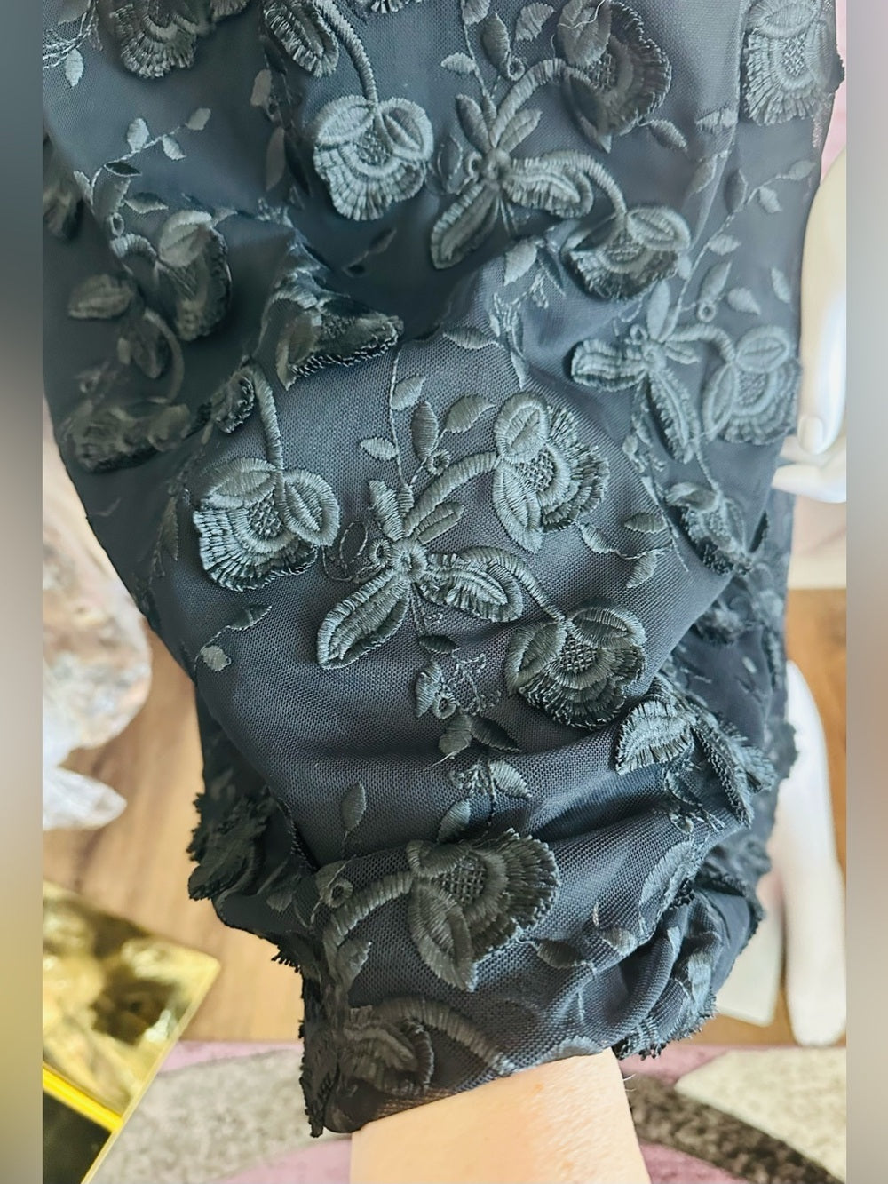 Black Floral Embroidered Mesh Fit & Flare Dress