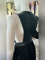 Forever 21 Black Faux Leather Plunge Pleated Mini Dress