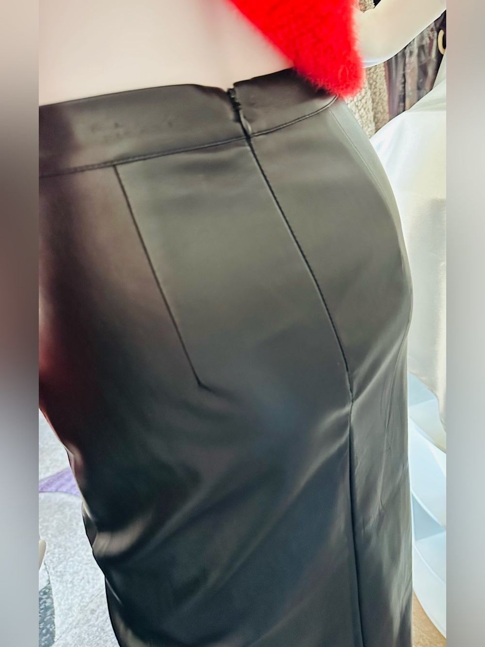 Forever 21 Black Faux Leather Maxi Skirt with High Side Slit