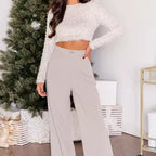Swept Away With You Taupe Tailored Wide Leg Pants