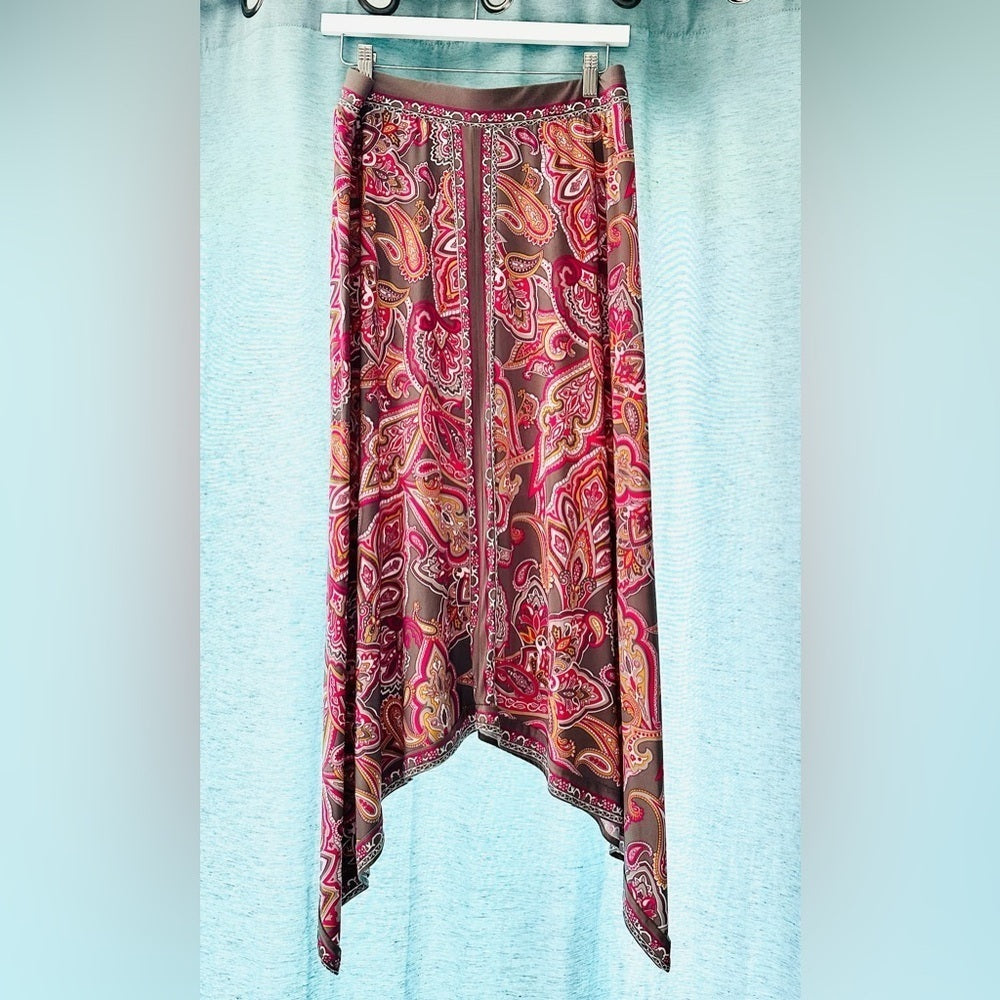 INC International Concepts Pink and Brown Paisley Midi Skirt