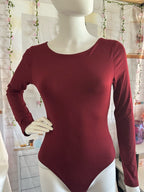 Forever 21 Long-Sleeve Burgundy Scoop Neck Bodysuit