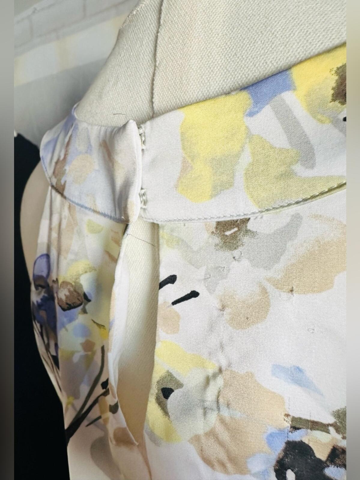 White House Black Market White Floral Halter Camisole with Blue & Yellow Print