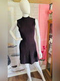 Theory Plaited Sleeveless Ribbed Knit Mock-Neck Dress--Plum