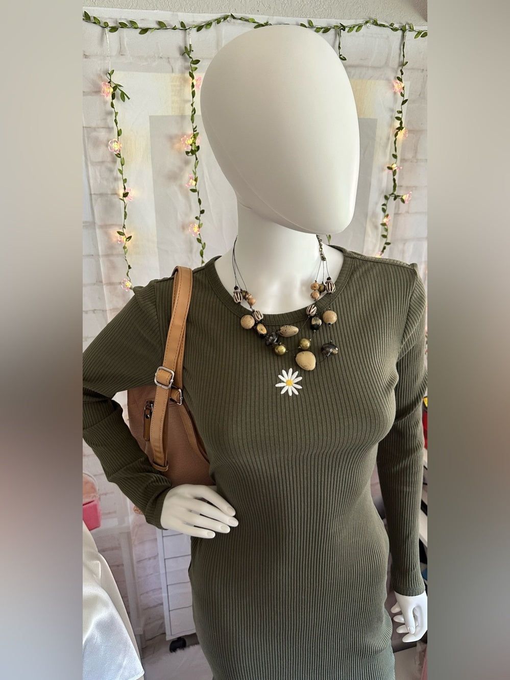 wild fable Olive Ribbed Long Sleeve Bodycon Dress with Daisy Patch