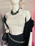 Windsor White Faux Pearl Rhinestone Embellished Crop Top