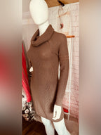 Say What? Brown Cowl Neck Ribbed Sweater Dress